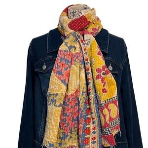 KANTHA SCARF REVERSIBLE TWO SIDED SARI HEAD WRAP DECOR LINEN SARONG